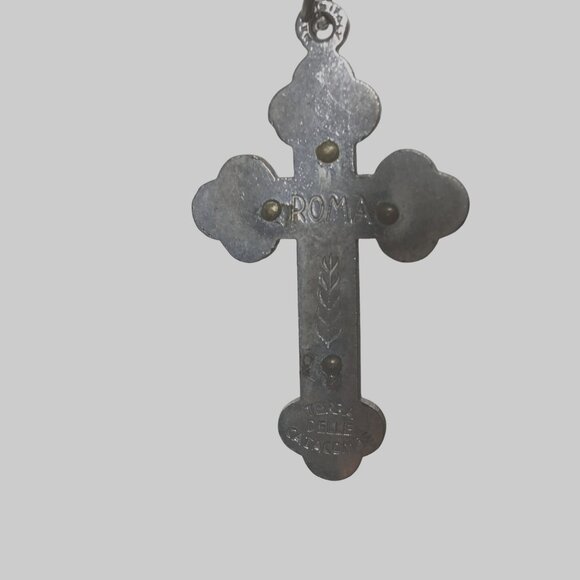 VTG Italian Luminous Rosary Necklace Burgundy Glass Bead Roma Glow Crucifix 47" - Picture 9 of 14